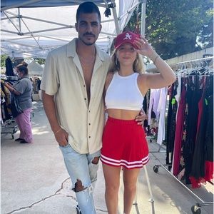 Red cheerleading skirt. Super cute.